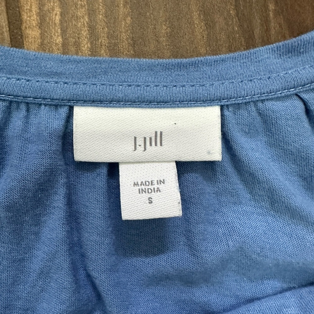 J. Jill Blue Cotton Tencel Modal Embroidered Paisley 3/4 Sleeve Knit Top Small - Picture 3 of 9